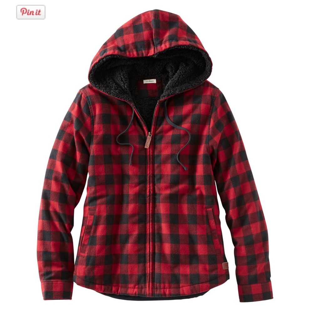 L.L. Bean Scotch Plaid Sherpa-Lined Zip Hoodie in Rob Roy (red and black) size M